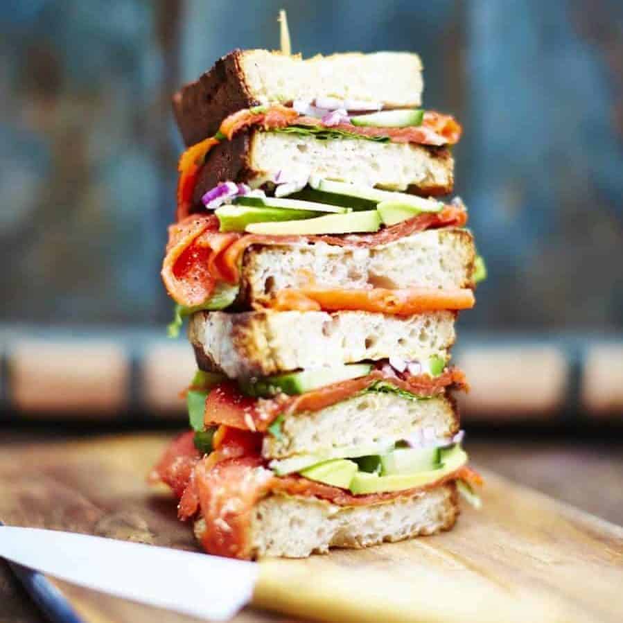 Club sandwich with smoked sockeye salmon - Fish Tales